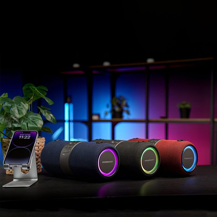 Powerology Cypher Portable Bluetooth Stereo Speaker with RGB Lighting, Up to 5.5 Hours Play Time, 3600mAh Battery, 10m Transmission Range, Compatible with Siri & Google Smart Assistant - Dark Blue