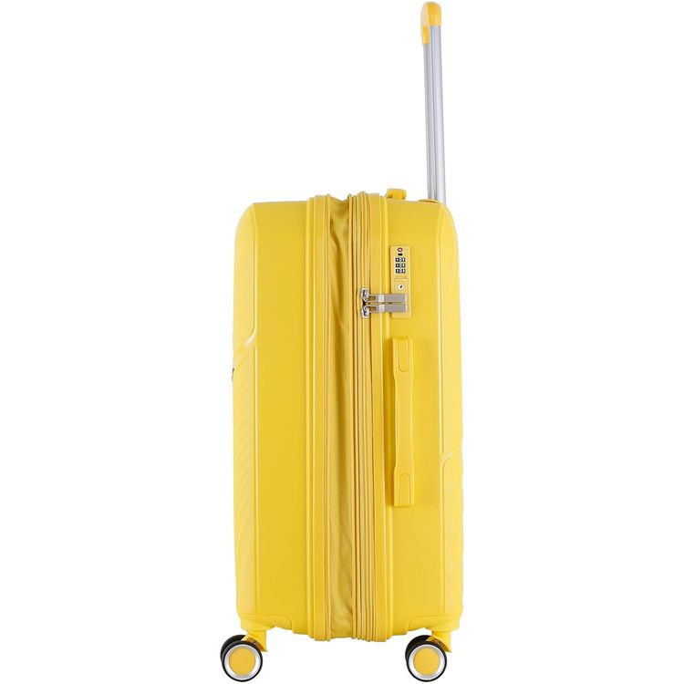 H.T Luggage Bag, Hard Case Polypropylene (PP) Material, Expandable, Telescopic Handle, Scratch Resistant, TSA Lock, Medium Case Size - Yellow