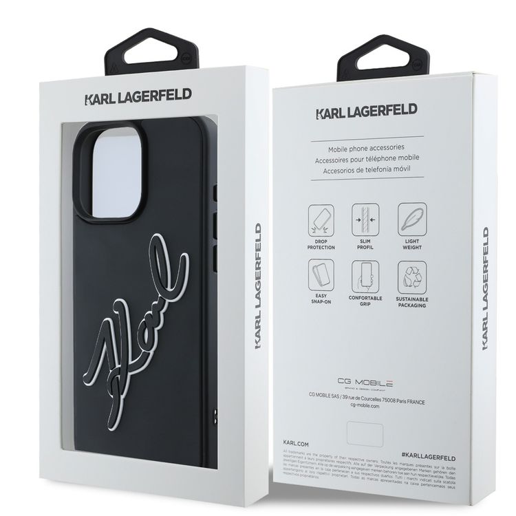 Karl Lagerfeld Hard Case with 3D Rubber Signature Logo for iPhone 16 Pro Max, Easy Snap On, Comfortable Grip - Black