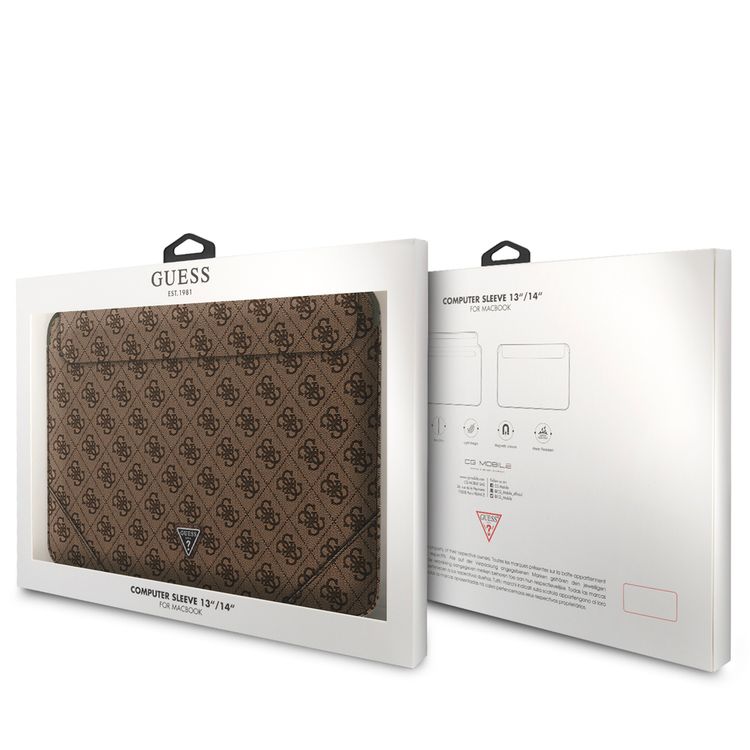 CG Mobile Guess GUCS14P4TW  4G Uptown PU Computer Sleeve with Metal Triangle Logo 14" Protection Bag for or Macbook / Laptop up to 14 inches, Suitable for Outdoor - Brown