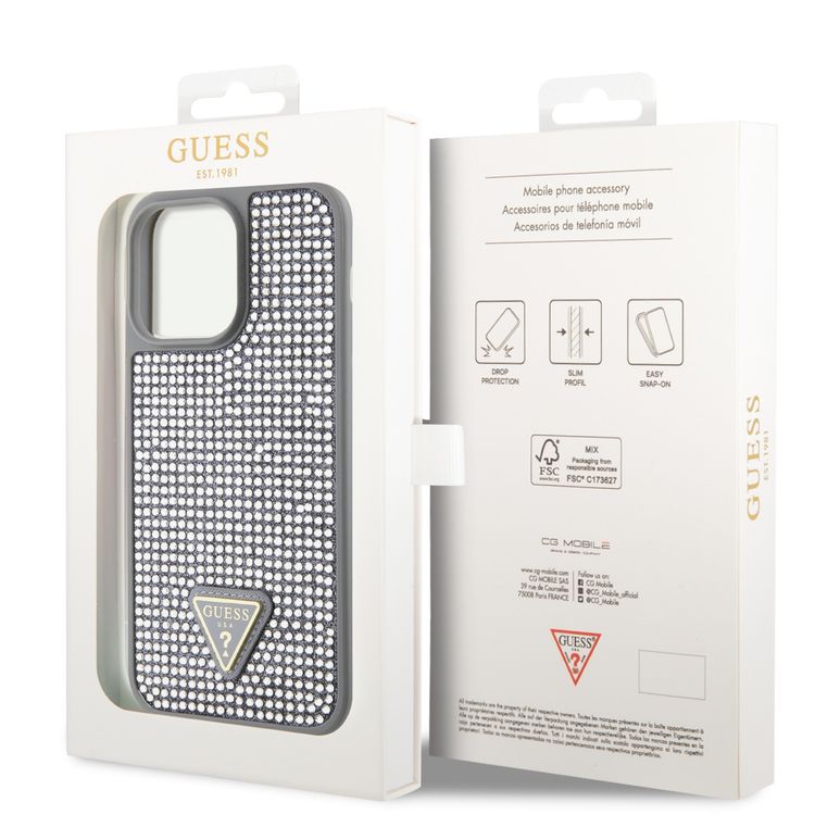 Guess Rhinestone Case with Triangle Logo  - Silver - iPhone 15 Pro Max