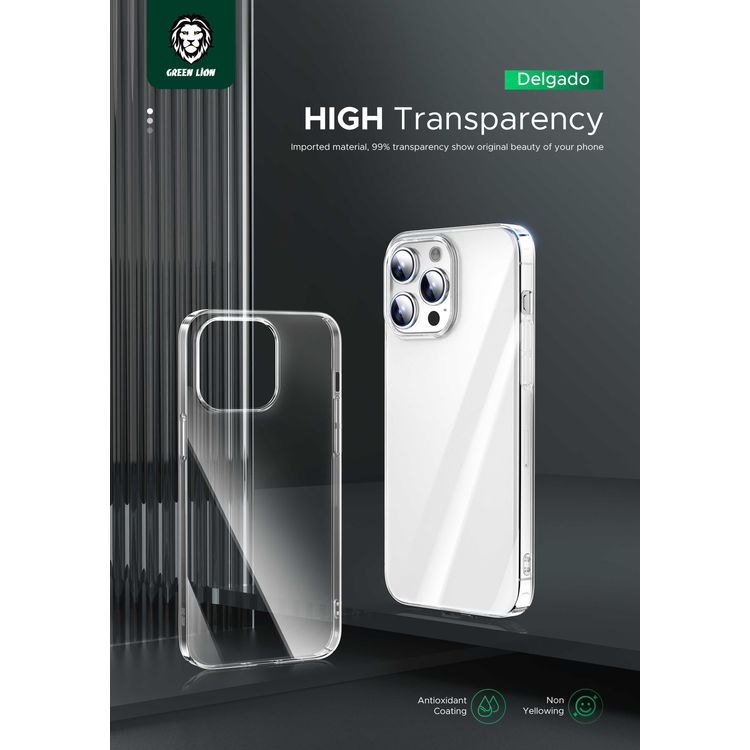 Green Lion Delgado PC Case for iPhone 15 Pro Max, High-Quality PC Material, Anti-Scratch & Drop-Resistant, Slim Design, Anti-Fingerprint, HD Clarity, Anti-Yellowing, Precise Cutouts - Clear