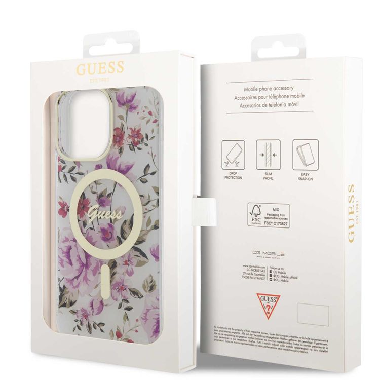 Guess Magsafe IML Case with Flower Pattern - Transparent - iPhone 15 Pro
