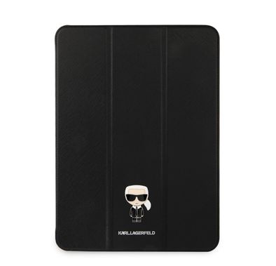 Karl Lagerfeld PU Saffiano Ikonik Metal Folio Case for iPad 12.9" - Black
