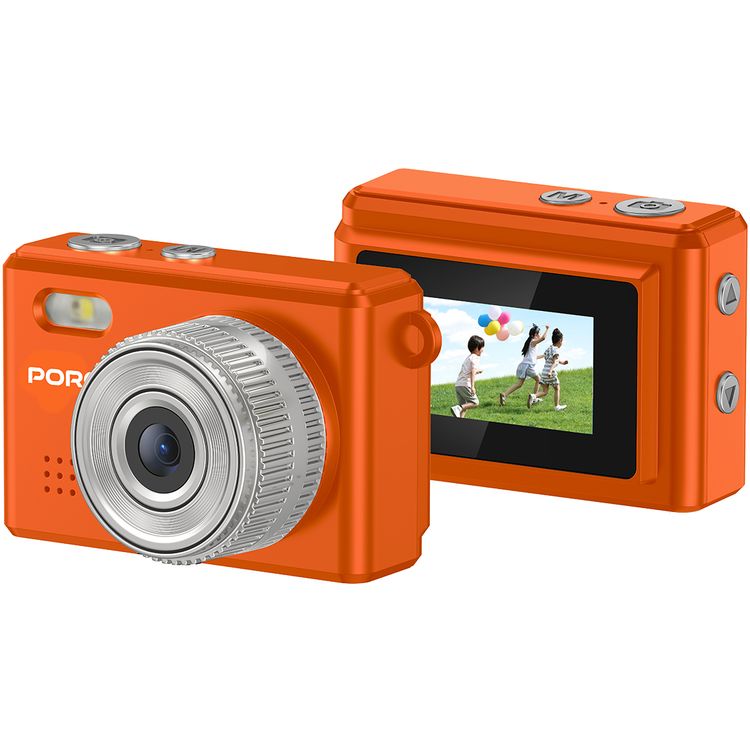 Porodo Mini Digital Camera with 0.96" HD Screen, 6 Color Filters, 2MP Photo Resolution, 1080 Pixels Video Resolution, 75-80 Minutes Operating Time, 200mAh Battery Capacity, Type-C Charging Port, Instant Webcam Function - Orange