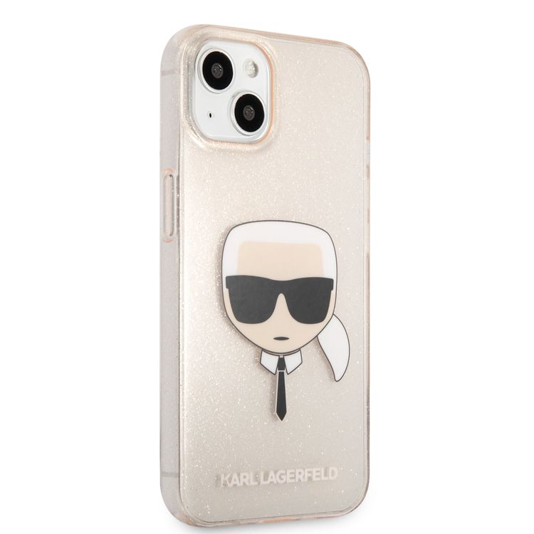 Karl Lagerfeld TPU Full Glitter Karl Head Case For iPhone 13 (6.1 ), Durable, Shockproof, Bumper Protection, Anti-Scratch - Gold