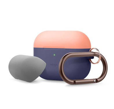 Elago Duo Hang Case for Apple Airpods Pro - Top-Peach / Medium Gray, Bottom-Jean Indigo
