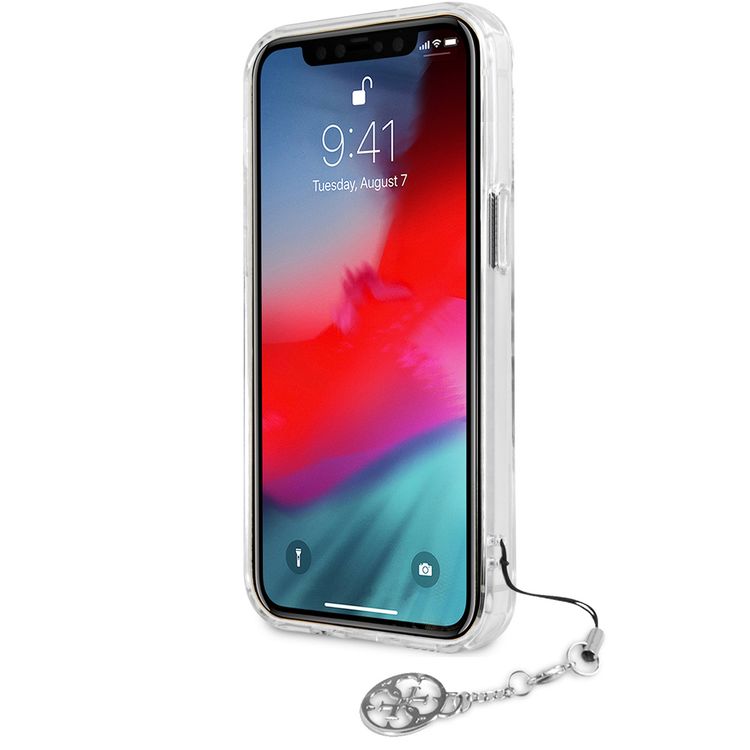 CG MOBILE Guess PC/TPU Case Transparent 4G Electroplated Logo with Elegant Charm Compatible for iPhone 13 (6.1") Anti-Scratch, Easy Access to All Ports