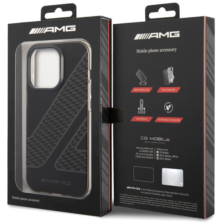 AMG Frosted PC Case - Checkered Pattern, Bumper Protection iPhone 14 Pro Compatibility - Black