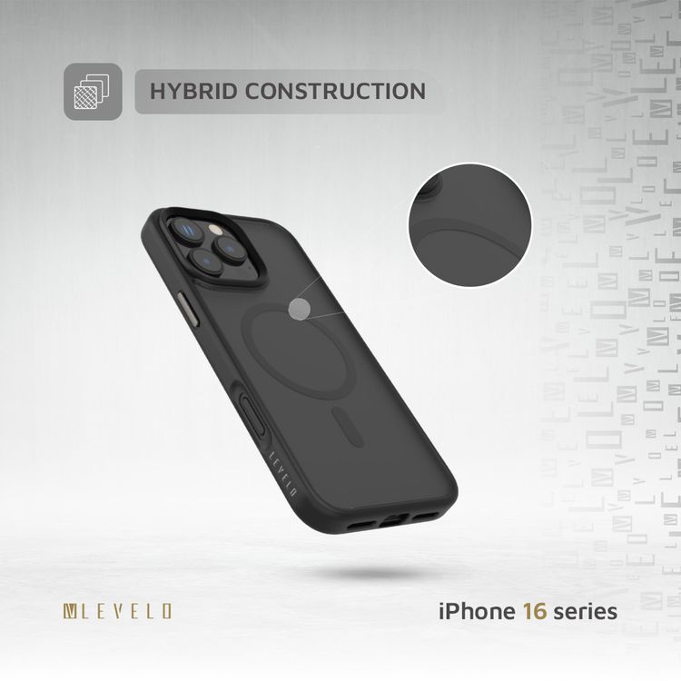 Levelo MagSafe Matte Solo Case for iPhone 16 Pro Max with Impact-Resistant Corners, 3H Scratch Resistance, Matte TPU Bumper, Lightweight & Hybrid Design - Black