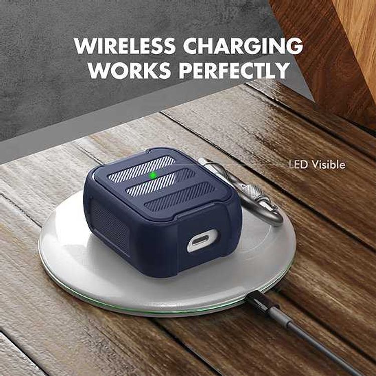 AhaStyle Rugged Armor Premium TPU Case with Anti-Lost Carabiner Compatible for AirPods 1/2, Hard-Shell Protective Cover, Scratch Resistant, Shock Absorption, Drop Protection, & Dustproof Protective Silicone Cover Supports Wireless Charging - Midnight Blue