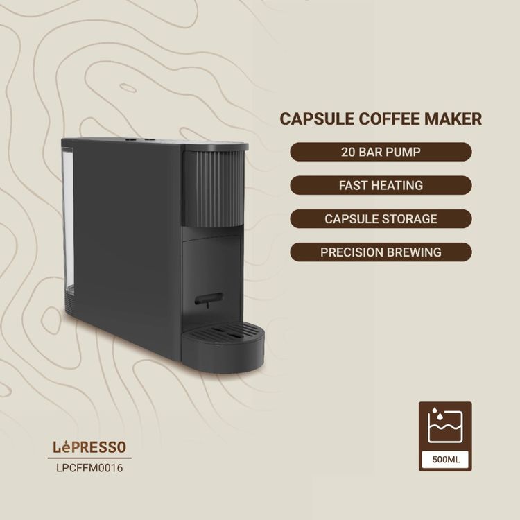 LePresso Automatic Capsule Coffee Maker, Nespresso Compatible, 1200 W Rated Power, Fast Heating in 30 Seconds, Precision Brewing, Black