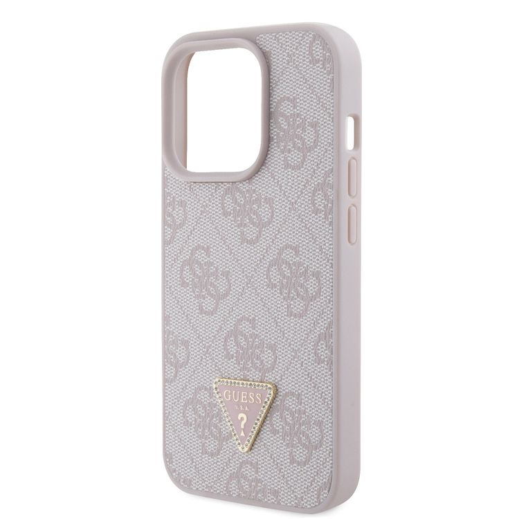 Guess PU Leather Case with 4G Triangle Strass & Triangle Logo - Pink - iPhone 15 Pro