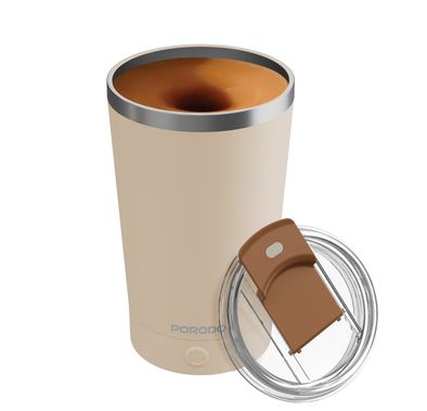 Porodo Automatic Magnetic Stirring Mug with Detachable Base Design, 7000RPM Stirring Speed, IPX6 Water-Resistance Level, 400mL Capacity, Leakproof Silicone Lid, 300mAh Battery, USB-C Charging Port - Cream
