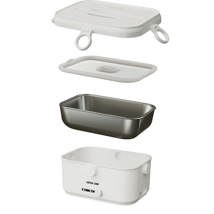 Green Lion Lunch Mate Electric Lunch Box with 1.8L Capacity, 15 Minutes Quick Heat, 80W Power, Removable Inner Container, Detachable Power Cord, Keep Warm Function, Leak-Proof Design - White