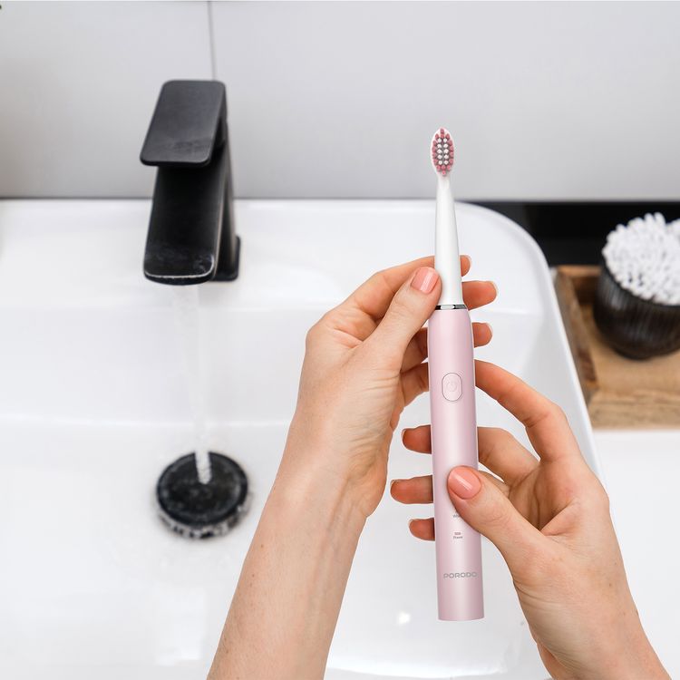 Porodo W-Sonic Electric Toothbrush with Professional Sonic Cleaning, 2 Minutes Smart Timer, 500mAh Battery Capacity, IPX7 Water Resistant, 3 Hours Charging Time, Type-C Charging Port, Up to 100 Days Battery Life, Smart Quadrant Timer - Pink