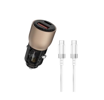 Porodo 95W Car Charger Transparent  with 90cm USB-C Cable, Simultaneous Fast Charging, Universal Compatibility - Desert Titanium