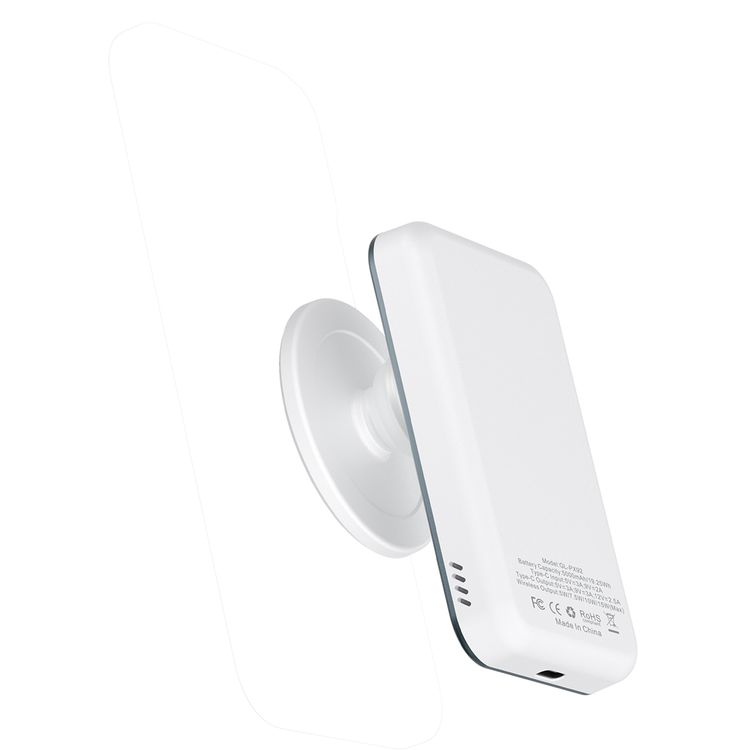 Green Lion Grip Mag 5000mAh Power Bank with PD 30W, MagSafe Compatible, LED Battery Indicator, Secure Magnetic Hold, Built-In Safeguards, Pop-Out Stand & Grip, Pocket-Sized Power, Ultra-Slim Design - White