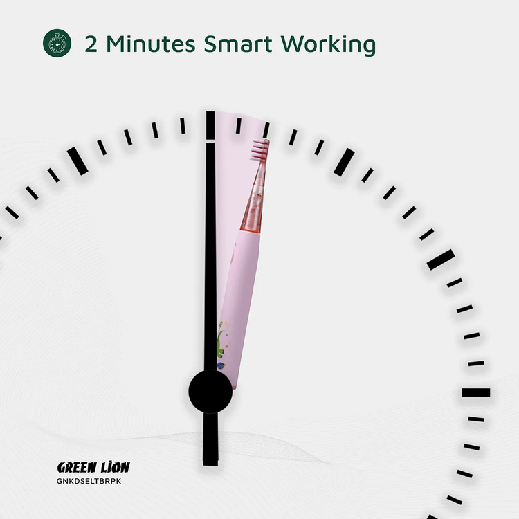 Green Lion Kids Electric Toothbrush with 3 Function Modes, 60 Days Working Time, Food-Grade Bristles, Waterproof, Shining Lights, 500mAh Battery Capacity - Pink 