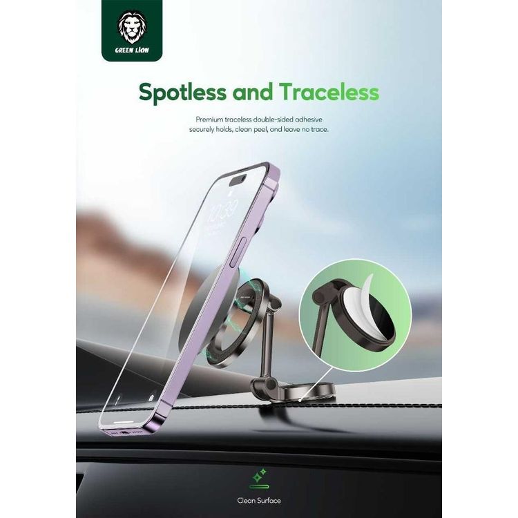 Green Lion MagHold 360 Car Mount, Zinc Alloy Material, Powerful Magnet, Secure & Stable, MagSafe Compatible, Flexible Design - Black