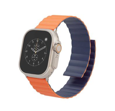 Levelo Cosmo Silicone Watch Strap with Magnet for Apple Watch 49/45/22mm, Hypoallergenic Material, Compatible with SE, Series 8, 7, 6, 5, 4 & 3, Detachable Interface, Dual-Color Design - Orange / Blue
