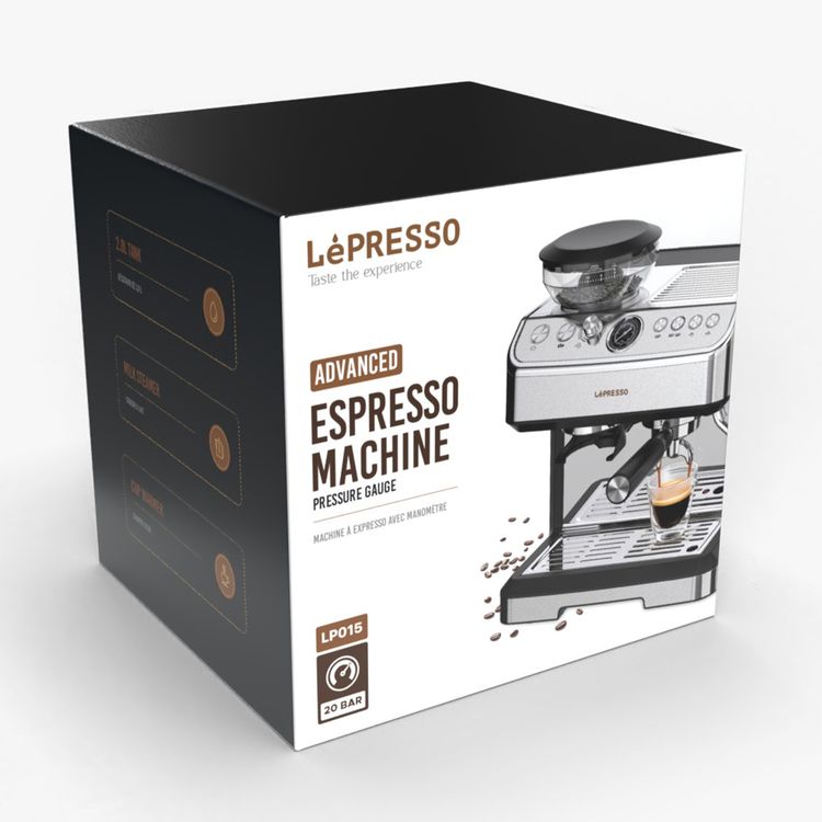 LePresso 20 Bar Espresso Coffee Maker with Bean Grinder, Cup Warmer, Milk Steamer, Multiple Brewing Options - Silver 