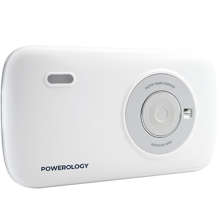 Powerology Vivant Mini Thermal Printer with 300 DPI Resolution, 40 Seconds per Sheet Printing Speed, 5.5cm Paper Width, Bluetooth Version 5.0, 800mAh Battery Capacity, 3 Hours Charging Time, Type-C Charging Port, Includes 10 Thermal Films, Auto Laminating Protection - White