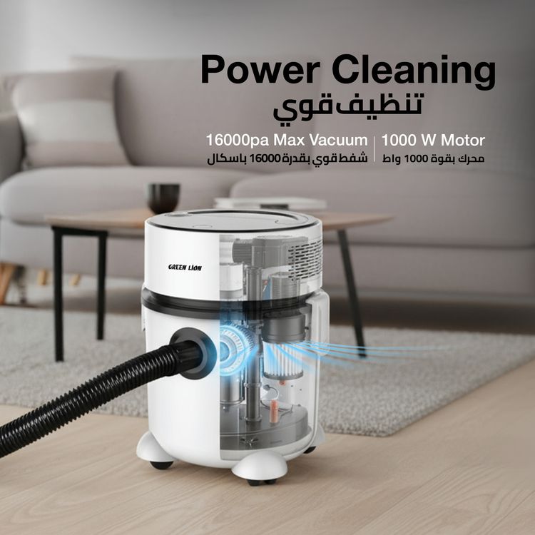 مكنسة كهربائية 2 في 1 من جرين ليون، تنظيف عمودي، شفط مسطح طويل، تصميم رائع، تتضمن حامل فرشاة الأرضية - أبيض 