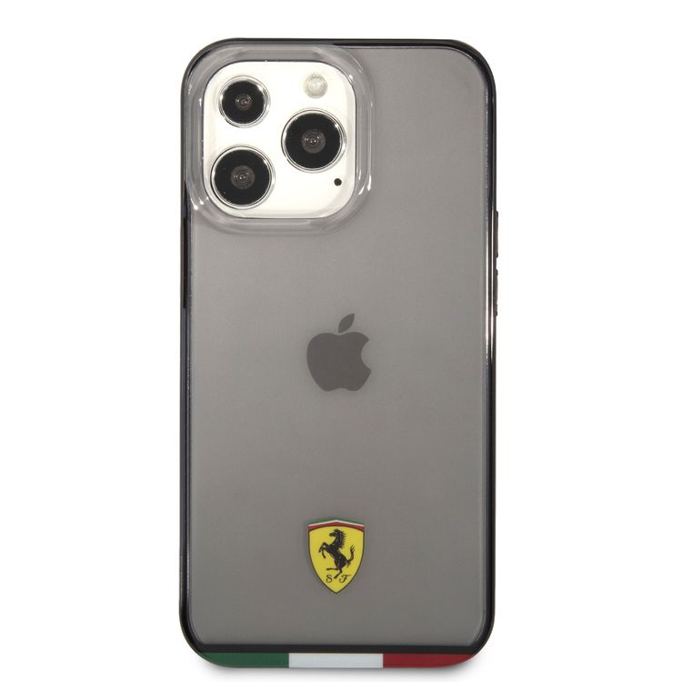 CG MOBILE Ferrari Italia Stripe Transparent Hard Case Print Logo Compatible for iPhone 13 Pro Max (6.7") Scratches Resistant, Easy Access to All Ports