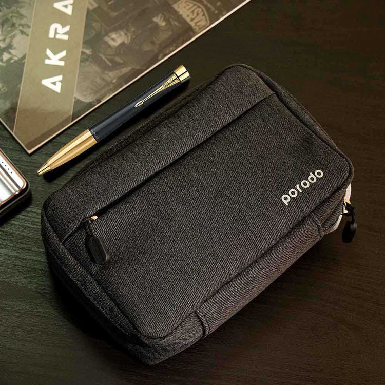 Porodo Convenient Storage Bag 8.2", Lightweight Slim Pouch, Easy for Carrying, Suitable for Outdoor, Business, Office, School - Black