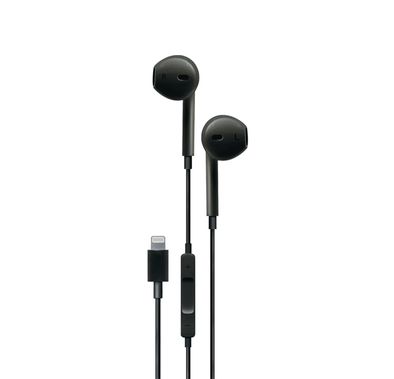 Porodo Soundtec Stereo Wired Earphones with 1.2m Lightning Cable Length, 3 Button Control, High-clarity Microphone, High Sound Quality and Deep Bass, Answer & Close Call - Black