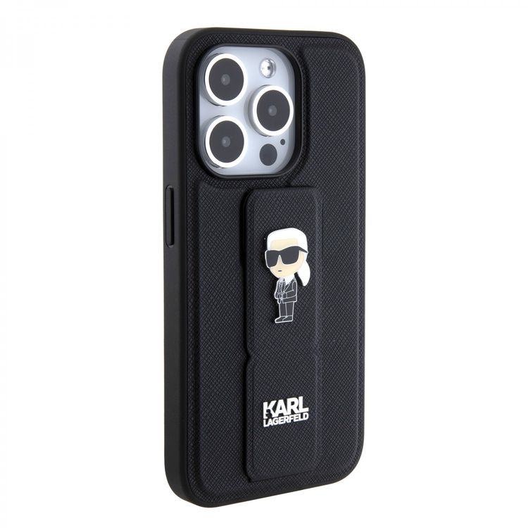 Karl Lagerfeld Saffiano Leather Grip Case With Karl Ikonik Logo - Black - iPhone 15 Pro Max