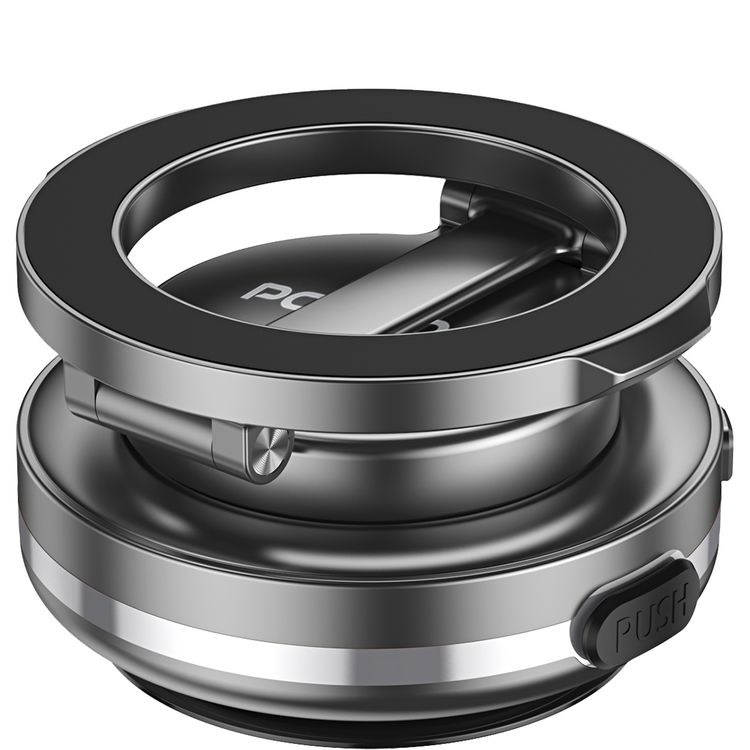 Porodo Vacuum Lock MagSafe Phone Holder with One-Touch Electric Suction, 100mAh Battery, N52 Magnets, 360° Rotation, Adjustable Viewing Angle, Foldable State, Multi-Surface Mount, ABS, Silicone & Zinc Alloy Material - Black