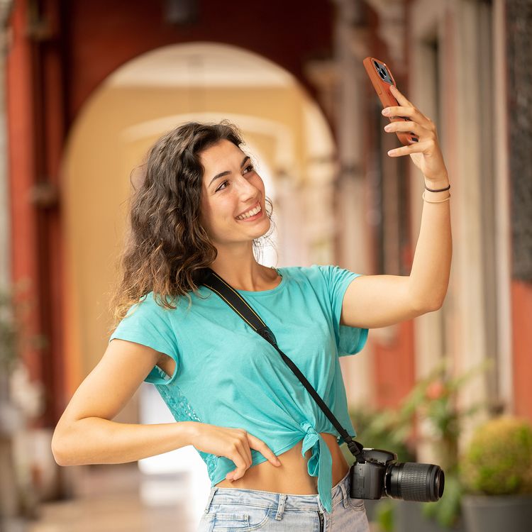 Levelo Vallo PU Leather Case for iPhone 17 Pro Max with Embroidery Dubai Finish, Comfortable Hold, Durable PU Leather, Raised Bezels for Camera and Screen, True Microfiber Interior Lining, Scratch & Wear Resistant, Shock-Resistant Bumper - Sunrise Orange