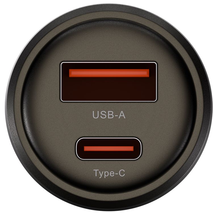 Levelo Nori Mini 60W Car Charger with  USB-C to USB-C Cable, USB-C & USB-A Ports, Fast Charging, 60W Power Delivery, 12-24V Input Power, Durable Material - Gun Gray