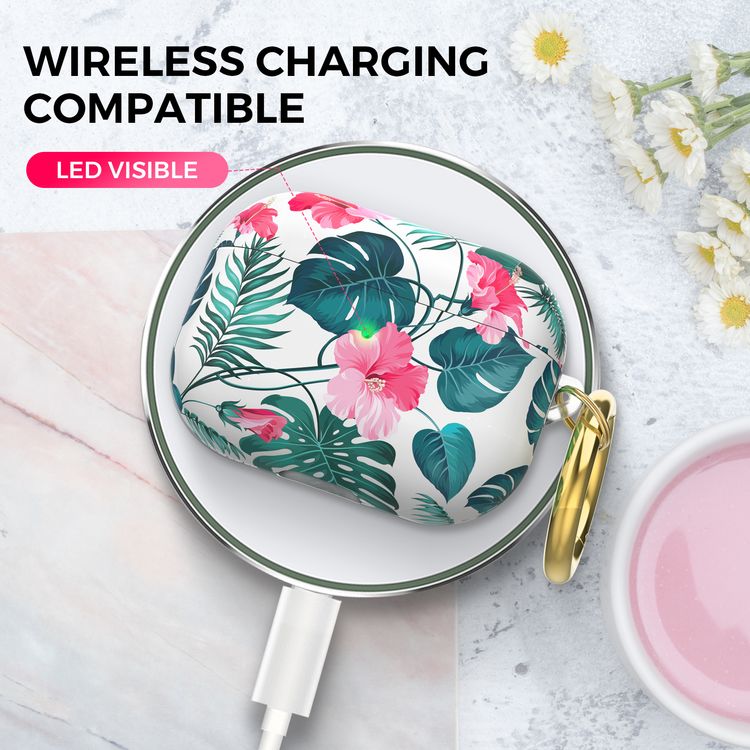 AhaStyle Premium TPU Rugged Hard Shell Design Case with Anti-Lost Ring Compatible for AirPods Pro, Scratch Resistant, Shock Absorption, Drop Protection, & Dustproof Protective Hard Shell Cover Suitable with Wireless Charging - Orchid - AirPods Pro