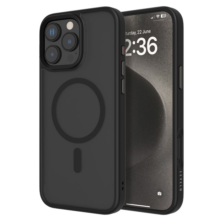 Levelo MagSafe Matte Solo Case for iPhone 16 Pro Max with Impact-Resistant Corners, 3H Scratch Resistance, Matte TPU Bumper, Lightweight & Hybrid Design - Black