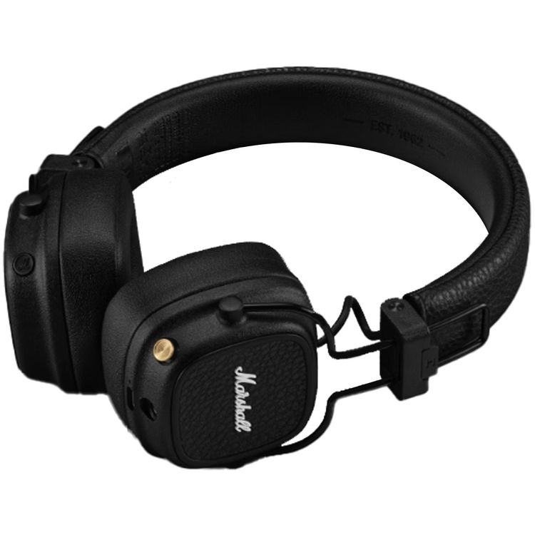 Marshall Major V Wireless On-Ear Headphones with Rugged & Foldable Design, Wireless Charging, 3 Hours Charging Time, Customizable M-Button, Bluetooth 5.3,Up to 100 Hours Play Time - Black