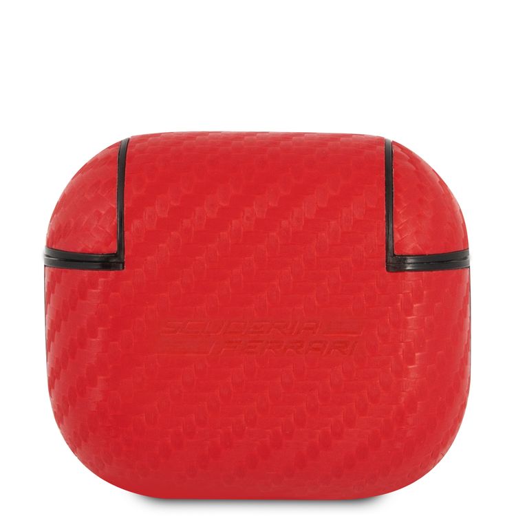 Ferrari PC PU Carbon Yellow Shield Metal Logo Case for Airpods 3 - Red