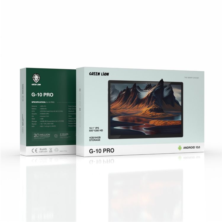 Green Lion G-10 Pro Tablet with 4 GB RAM & 64 GB Storage, 5000 mAh Battery Capacity, Bluetooth 5.0, 4-5 Hours Battery Life, 2 MP Front Camera, 5 MP Rear Camera - Black