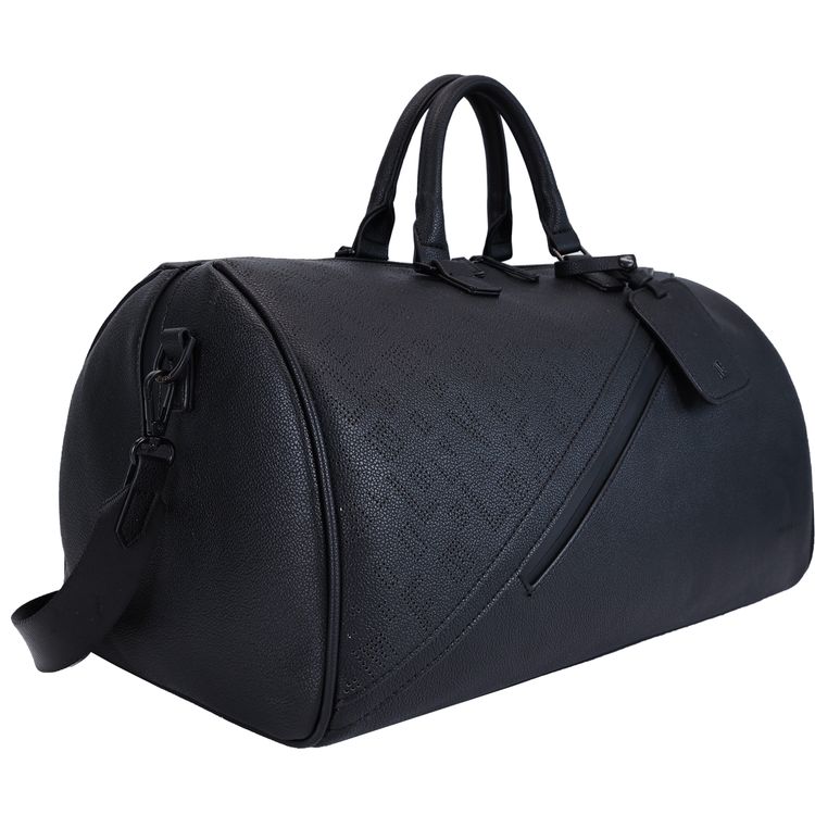 Levelo CarryAll PU Leather Duffle Bag, Compact Dimensions, Full-Zip Clamshell Opening, Everyday Versatility, PU Leather, Versatile Use, Multiple Compartments, Ample Space, Front Pocket, Cover Bag Included, Structured Silhouette, for Travel & Gym and More - Black