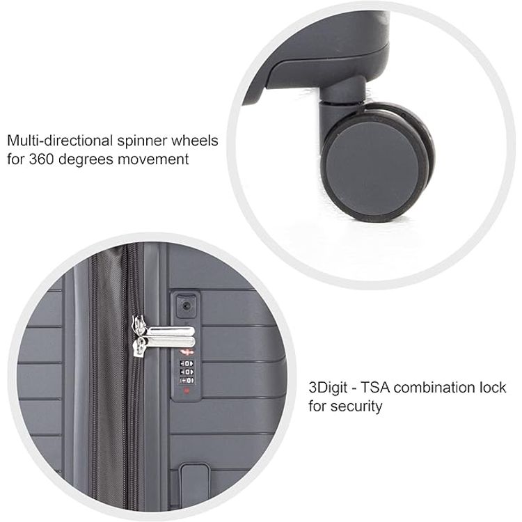 مجموعة حقائب سفر HT مكونة من 3 قطع، مصنوعة من مادة البولي بروبيلين (PP) الصلبة - رمادي غامق