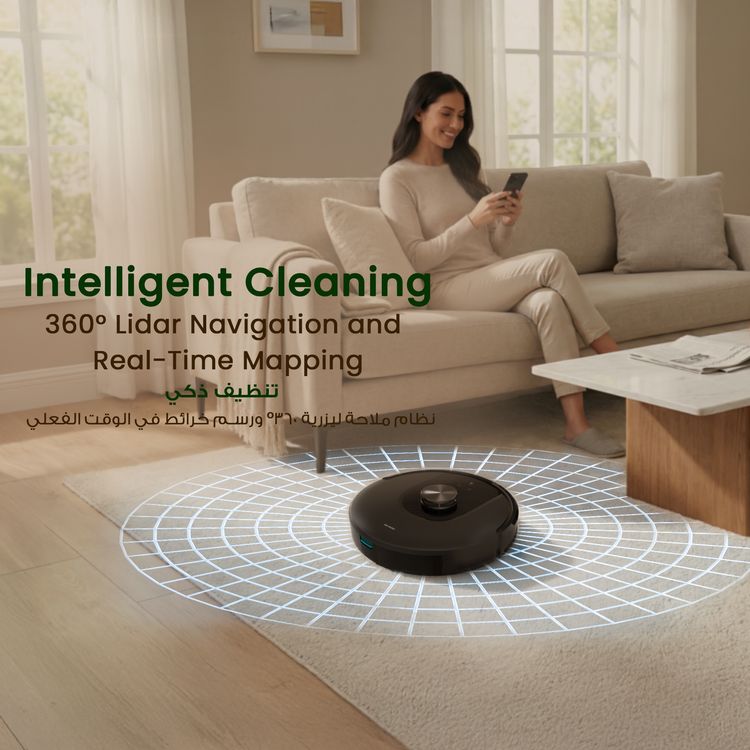 Green Lion Smart Robot Vacuum Pro with 4000Pa Suction Power, Sweeping & Mopping Functions, 140 Minutes Runtime, Auto-Recharge & Resume, Obstacle Detection - Black