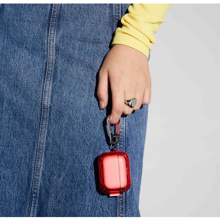 Skinarma Saido Case Compatible with Both AirPods Pro 1st and 2nd Gen, Sturdy zinc-Alloy Hook Carabiner, Full 360º Protection that Covers Intire Case - Red