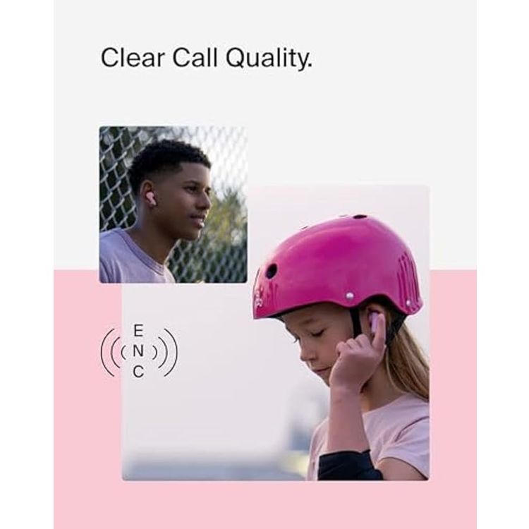 Belkin Audio True Wireless Kids Soundform Earbuds, Hearing Protection, Anti-Microbial, Volume Limiter, 30 ft Wireless Operating Distance, 10 Minutes Fast Charging Time, Touch Control - Pink