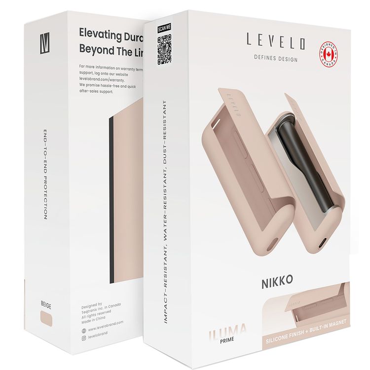 غطاء السيليكون Levelo Nikko لجهاز IQOS ILUMA Prime 2023، مقاوم للانزلاق، بملمس ناعم من السيليكون، مقاوم للصدمات والماء والغبار، مغناطيس مدمج، نحيف للغاية - بيج