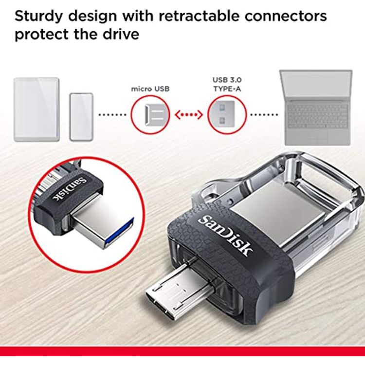 SanDisk 256 GB OTG-Enabled m3.0 Ultra Dual Drive - SDDD3-256G-G46 - Black