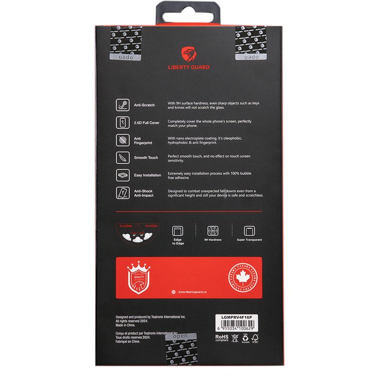 واقي شاشة Liberty Guard لهاتف iPhone 16 Pro Max مع غطاء كامل للخصوصية، زجاج مقسّى، حافة مستديرة 2.5D، لمسة نهائية غير لامعة، معزز ثلاثيًا، طلاء مضاد للتآكل، صلابة 9H، مضاد للخدش، مضاد لبصمات الأصابع، وظيفة مضادة للكهرباء الساكنة - أسود غير لامع