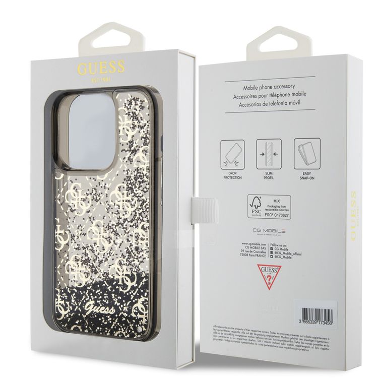 Guess Liquid Glitter Case with 4G Pattern - Black - iPhone 15 Pro