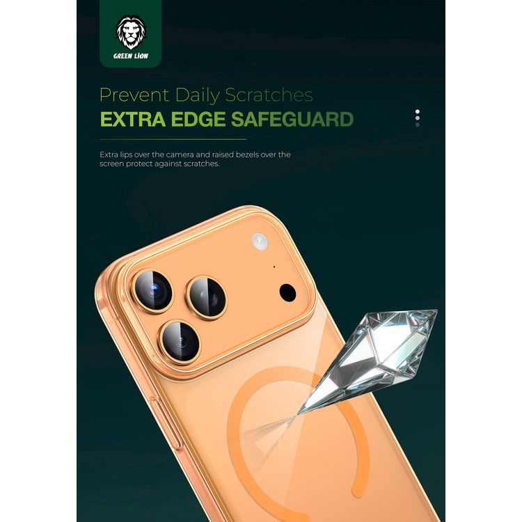 Green Lion MagSafe Delgado Case for iPhone 17 Pro, Ultra Drop Protection, Camera Protection, Ultra HD Clarity, Anti-Fingerprint, Anti Scratch, Slim Fit - Orange Titanium